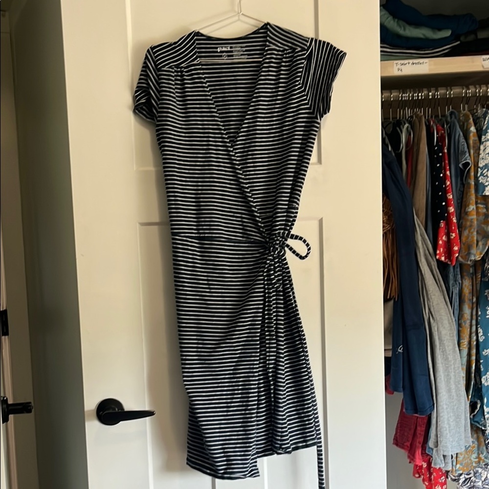 Pact Organic Cotton Blue and White Wrap Dress